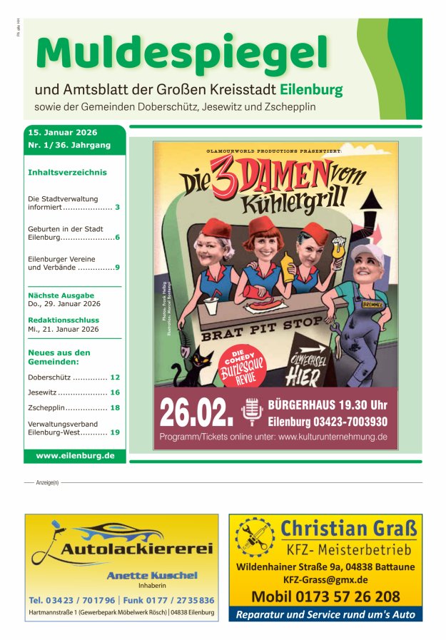 Muldespiegel und Amtsblatt der Großen Kreisstadt Eilenburg und der Gemeinden Titelblatt 01/2026