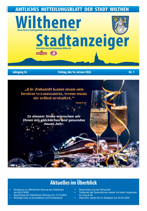 Wilthener Stadtanzeiger - Amtliches Mitteilungsblatt der Stadt Wilthen Titelblatt 01/2026