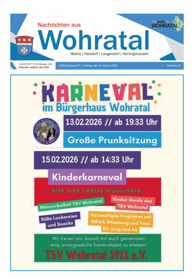 Nachrichten aus Wohratal Titelblatt 01/2026