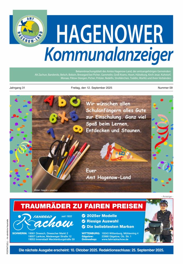 Hagenower Kommunalanzeiger Titelblatt 09/2025