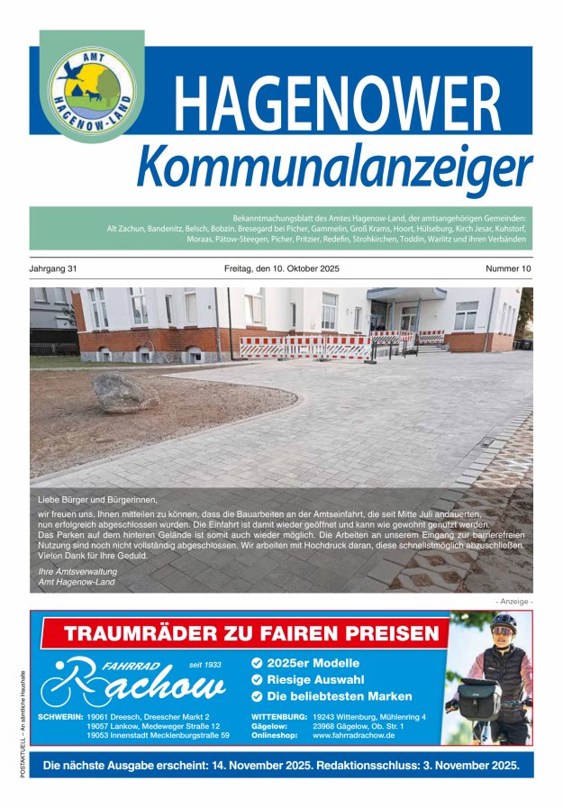 Hagenower Kommunalanzeiger Titelblatt 10/2025