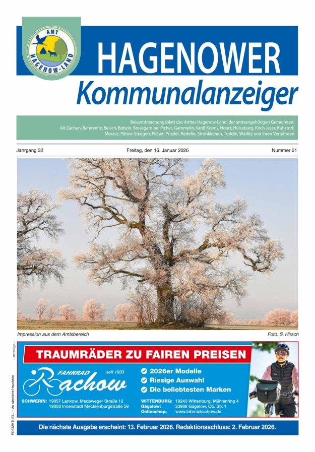 Hagenower Kommunalanzeiger Titelblatt 01/2026