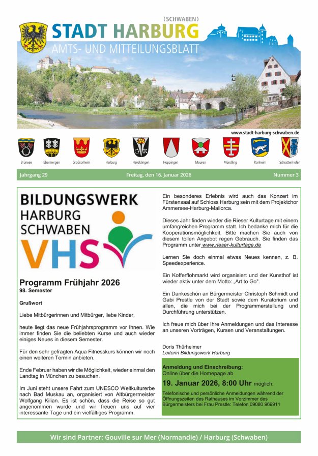 Amts- und Mitteilungsblatt der Stadt Harburg Titelblatt 03/2026