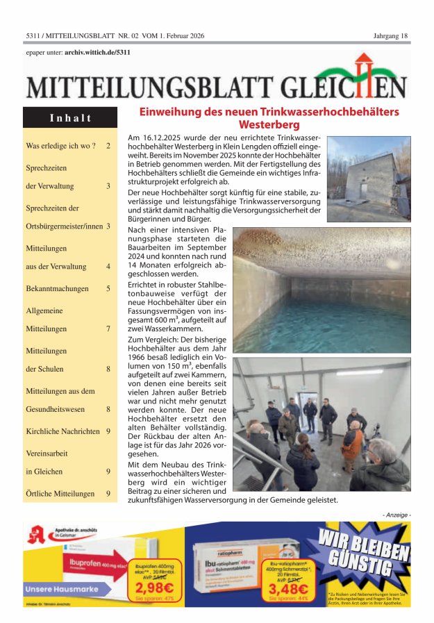 Mitteilungsblatt Gleichen Titelblatt 02/2026