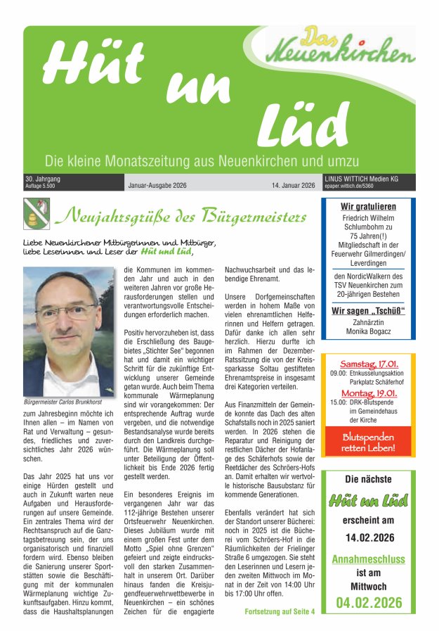 Hüt un Lüd Titelblatt 01/2026