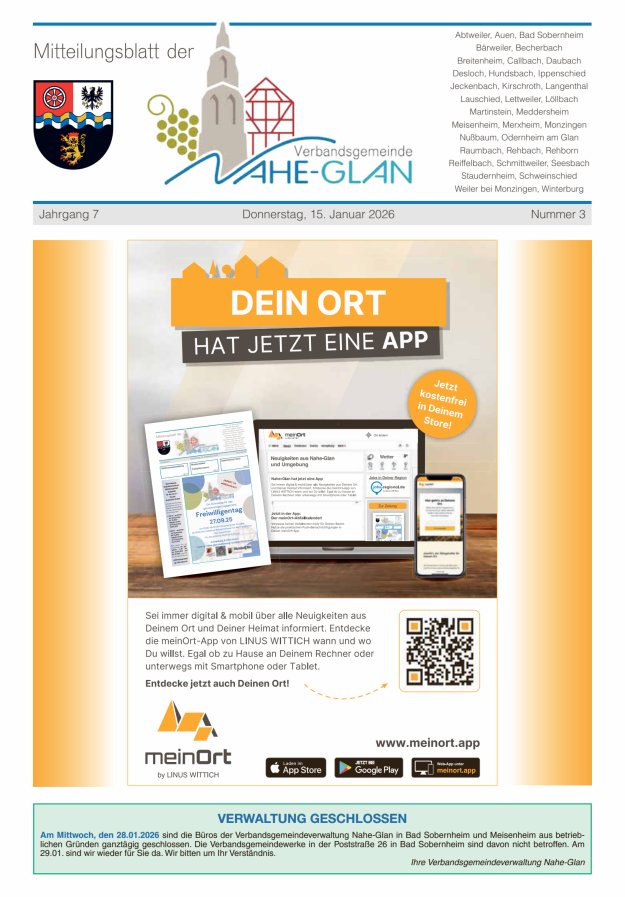 Mitteilungsblatt für die Verbandsgemeinde Nahe-Glan Titelblatt 03/2026