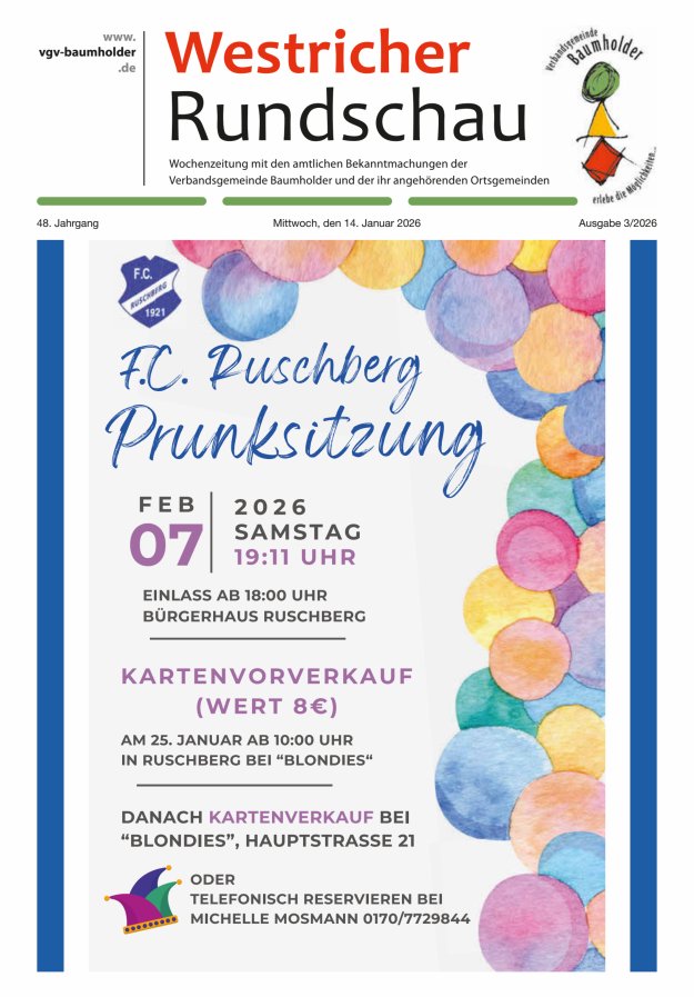 Westricher Rundschau VG Baumholder Titelblatt 03/2026