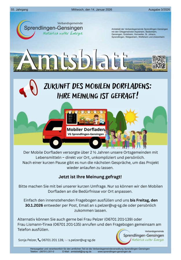 Amtsblatt VG Sprendlingen-Gensingen Titelblatt 03/2026