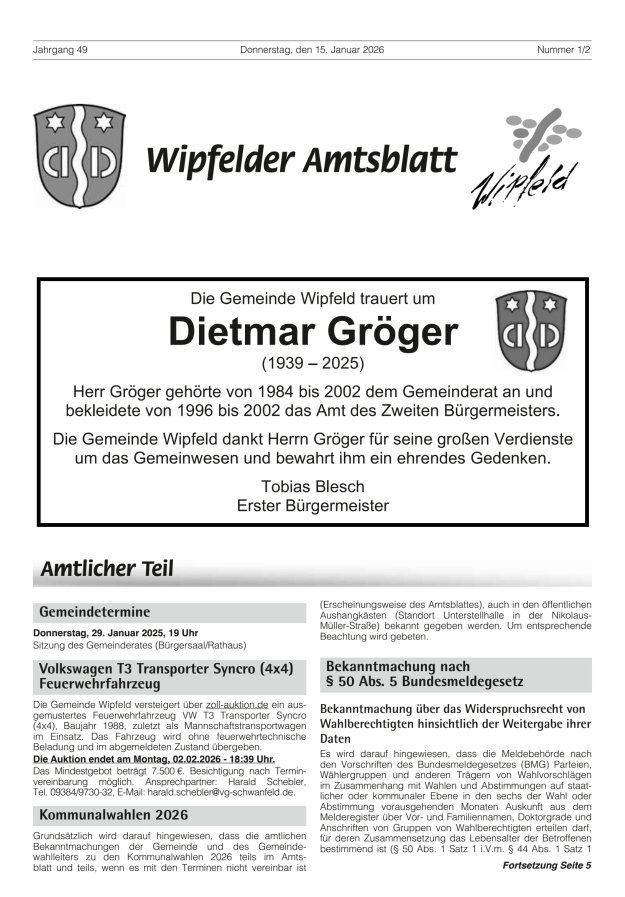 Wipfelder Amtsblatt Titelblatt 01/2026