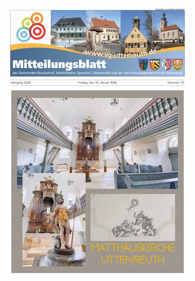 Mitteilungsblatt der Verwaltungsgemeinschaft Uttenreuth Titelblatt 01/2026