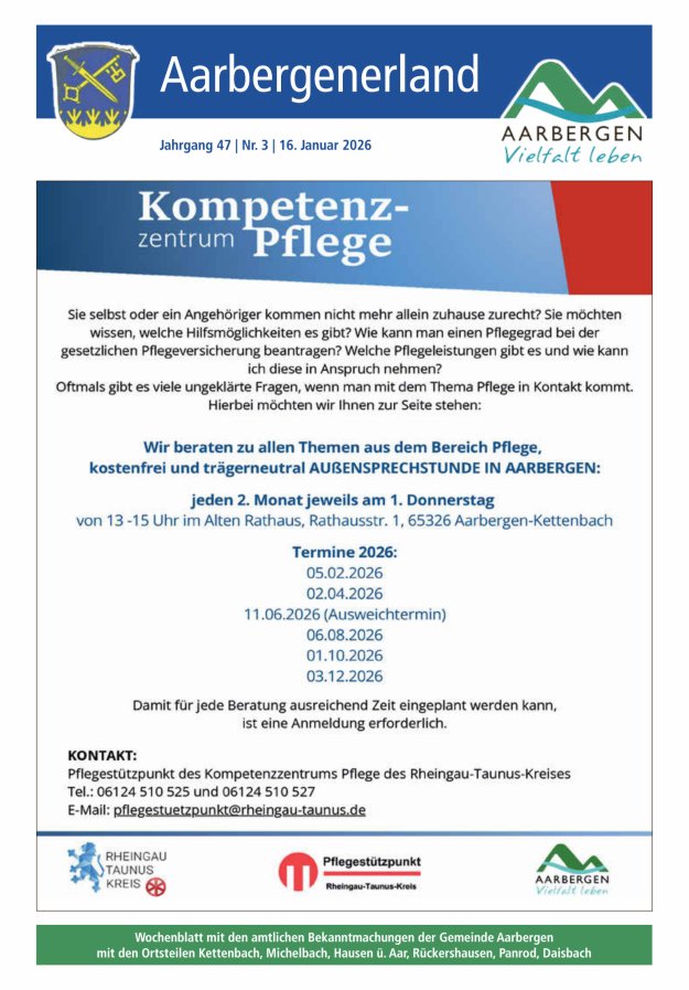 Aarbergenerland - Wochenblatt mit den amtlichen Bekanntmachungen Titelblatt 03/2026