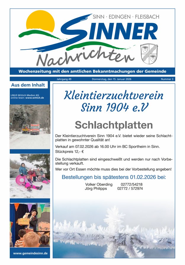 Sinner Nachrichten Titelblatt 03/2026