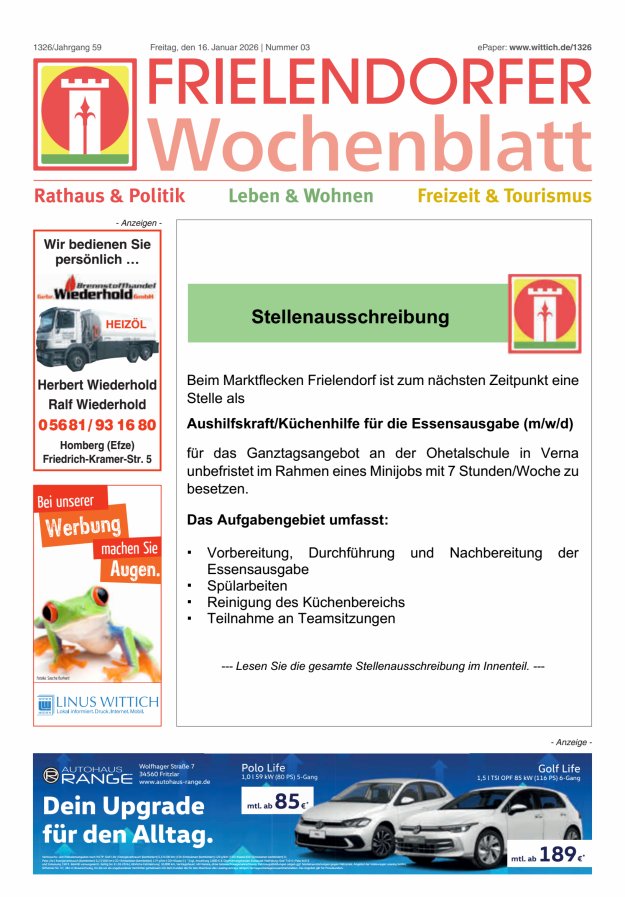 Frielendorfer Wochenblatt Titelblatt 03/2026