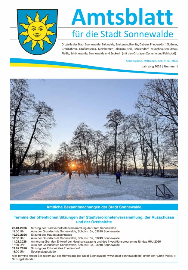 Amtsblatt für die Stadt Sonnewalde Titelblatt 01/2026
