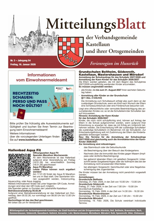 Mitteilungsblatt Kastellaun Titelblatt 03/2026