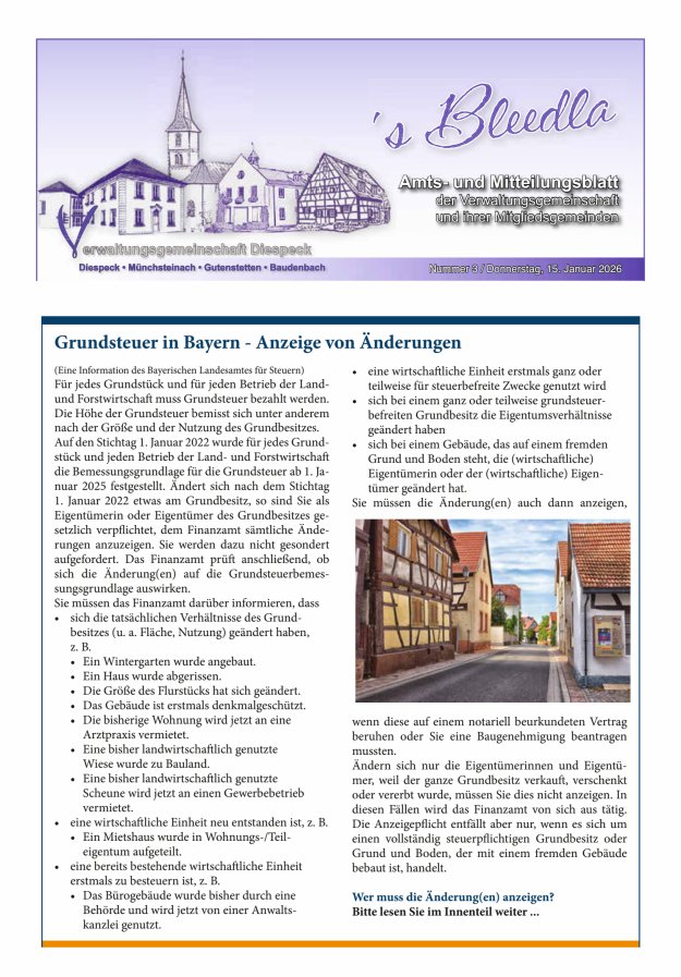 Amts- und Mitteilungsblatt VGem Diespeck Titelblatt 03/2026