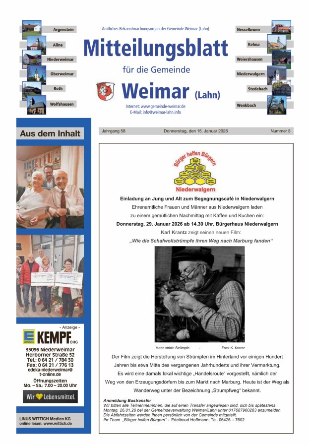 Mitteilungsblatt für die Gemeinde Weimar Titelblatt 03/2026