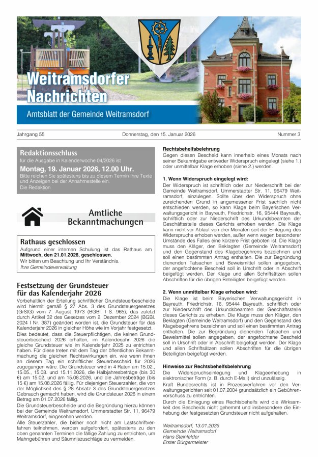 Weitramsdorfer Nachrichten Titelblatt 03/2026