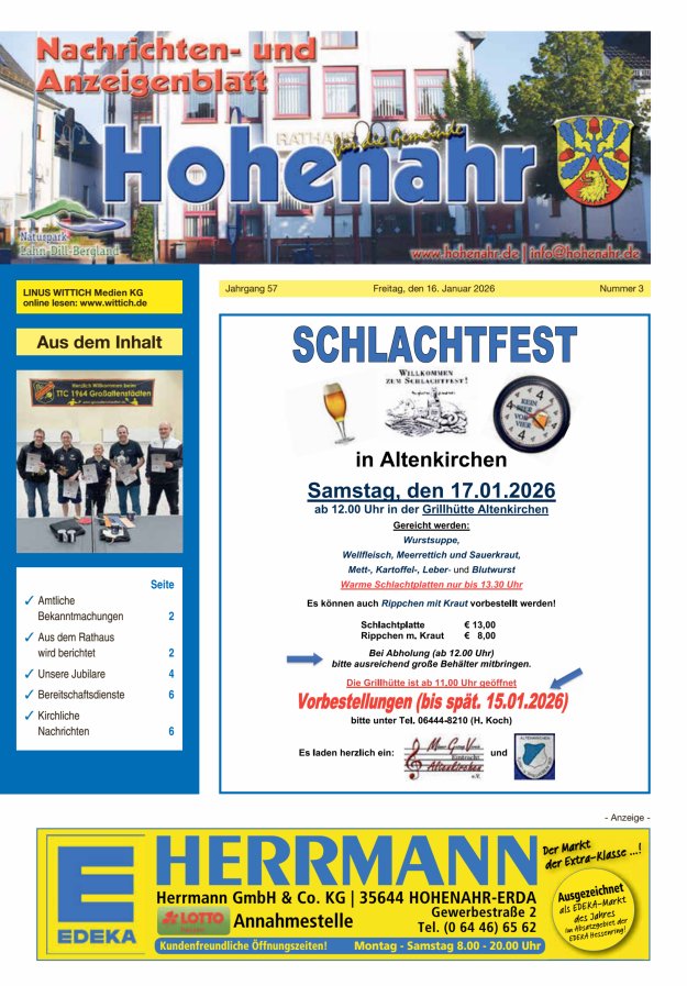 Nachrichten- und Anzeigenblatt für die Gemeinde Hohenahr Titelblatt 03/2026