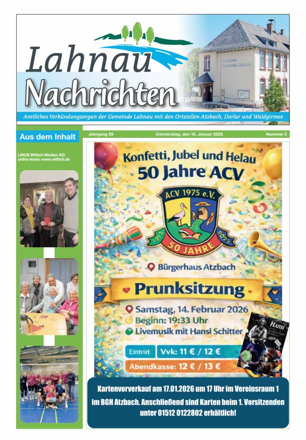 Lahnau Nachrichten Titelblatt 03/2026