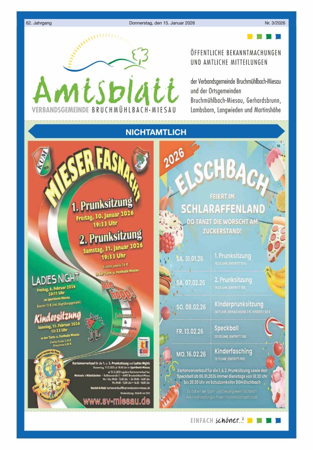 Amtsblatt der VG Bruchmühlbach-Miesau Titelblatt 03/2026