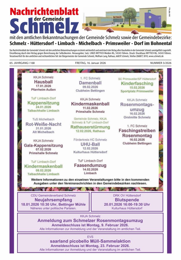 Nachrichtenblatt Schmelz Titelblatt 03/2026