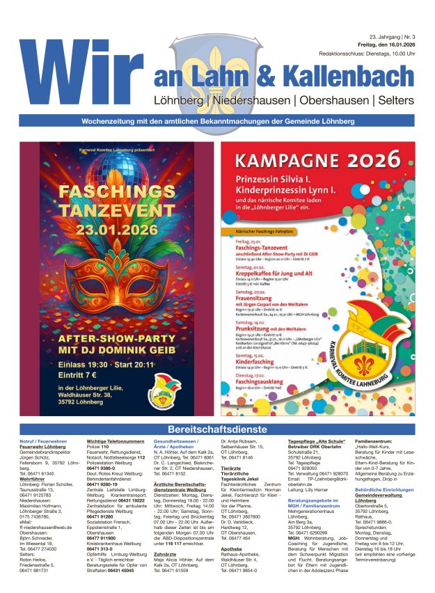 Amtliches Mitteilungsblatt der Gemeinde Löhnberg Titelblatt 03/2026