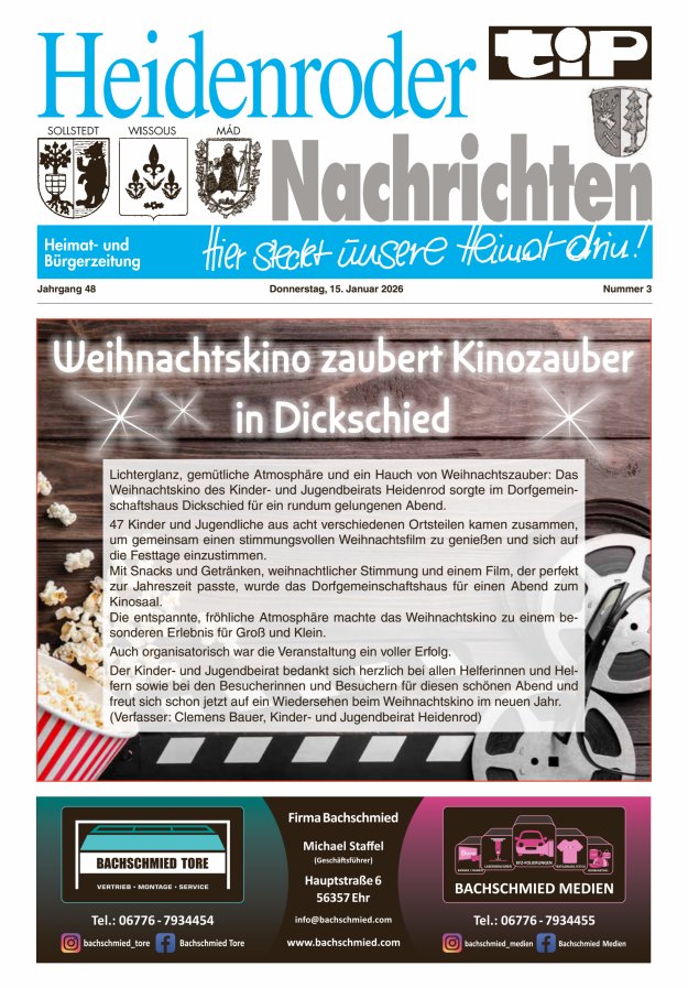 "tip" Heidenroder Nachrichten Titelblatt 03/2026