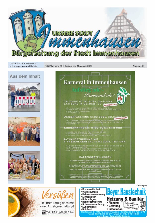 Unsere Stadt Immenhausen Titelblatt 03/2026