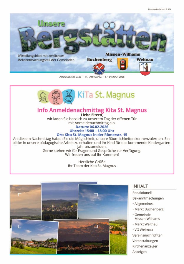 Unsere Bergstätten Mitteilungsblatt mit amtlichem Bekanntmachungsteil Titelblatt 03/2026