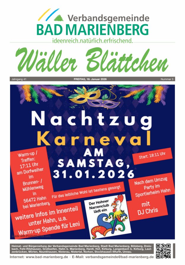 Wäller Blättchen - Verbandsgemeinde Bad Marienberg Titelblatt 03/2026