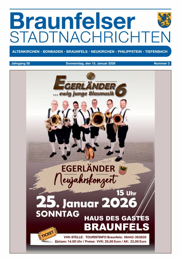 Braunfelser Stadtnachrichten Titelblatt 03/2026