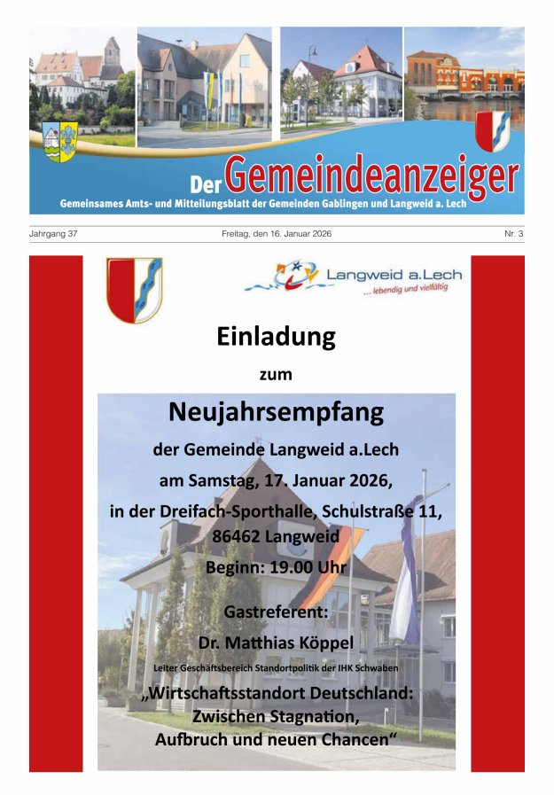 Der Gemeindeanzeiger - Gablingen Langweid Titelblatt 03/2026