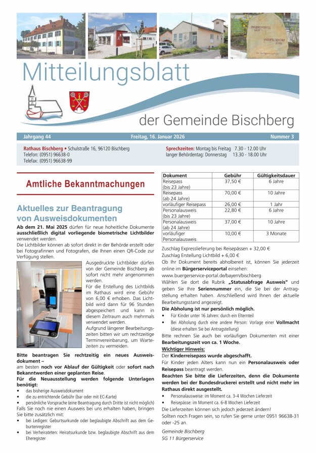 Mitteilungsblatt der Gemeinde Bischberg Titelblatt 03/2026