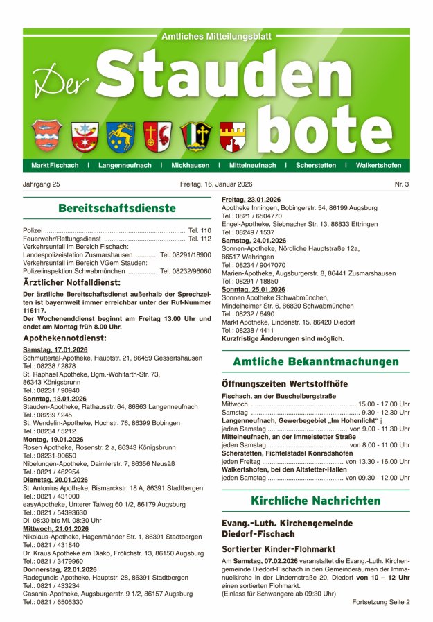 Staudenbote Amtliches Mitteilungsblatt Titelblatt 03/2026