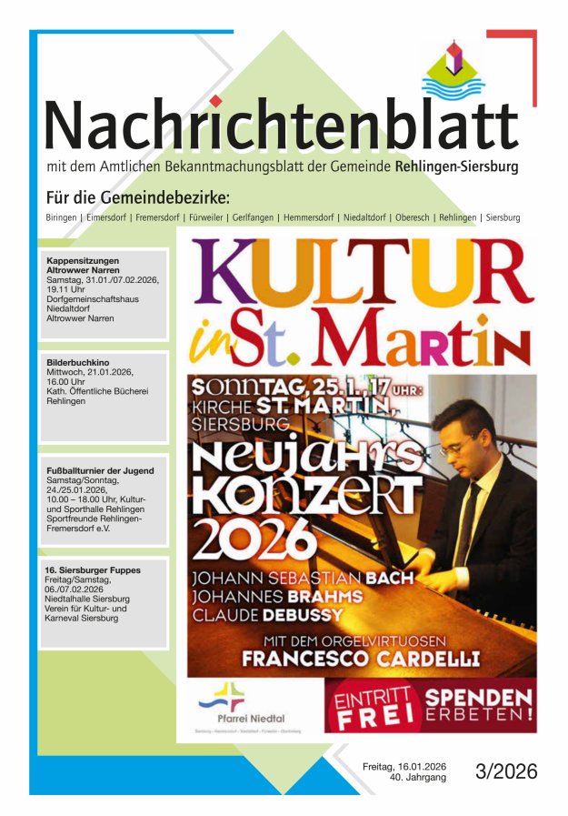 Nachrichtenblatt Rehlingen-Siersburg Titelblatt 03/2026