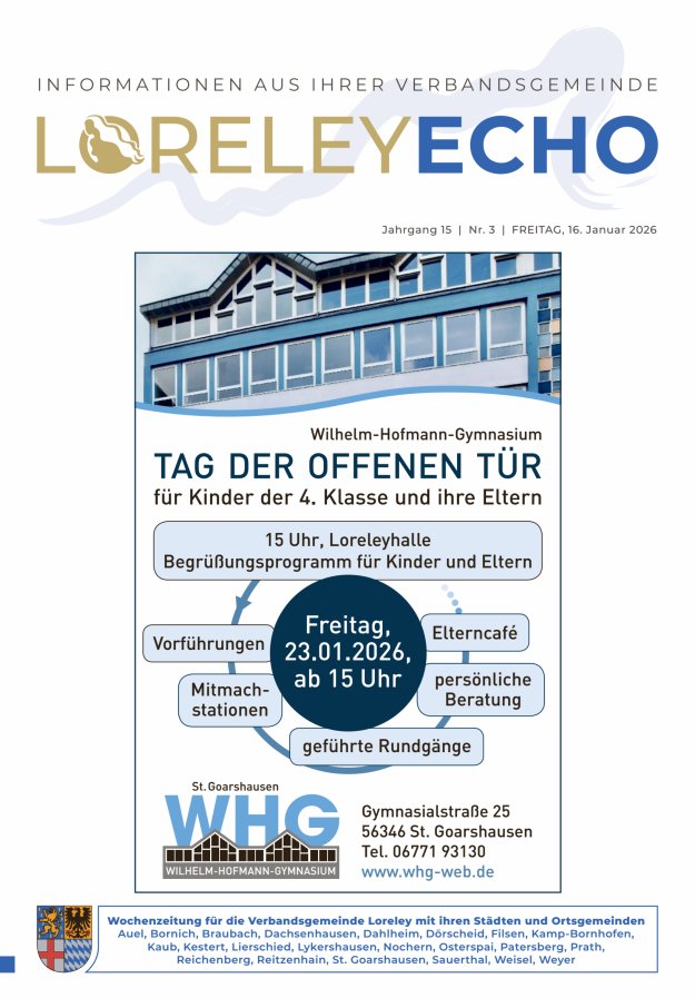 Loreley-Echo - Mitteilungsblatt der Verbandsgemeinde Loreley (Braubach) Titelblatt 02/2026