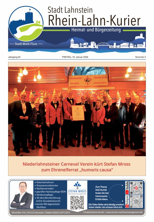 Rhein-Lahn-Kurier - Heimat- u Bürgerzeitung für die Stadt Lahnstein Titelblatt 03/2026