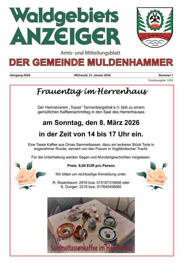 Waldgebietsanzeiger der Gemeinde Muldenhammer Titelblatt 01/2026