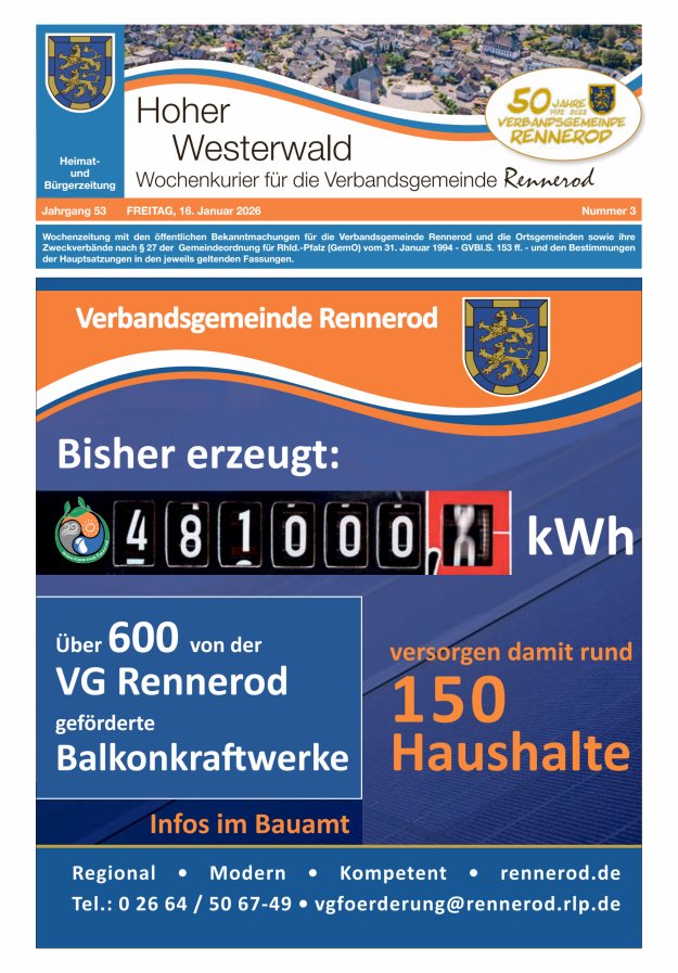 Hoher Westerwald - Wochenkurier für die Verbandsgemeinde Rennerod Titelblatt 03/2026