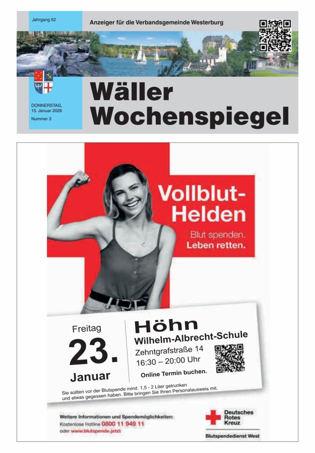 Wäller Wochenspiegel - Anzeiger für die Verbandsgemeinde Westerburg Titelblatt 03/2026