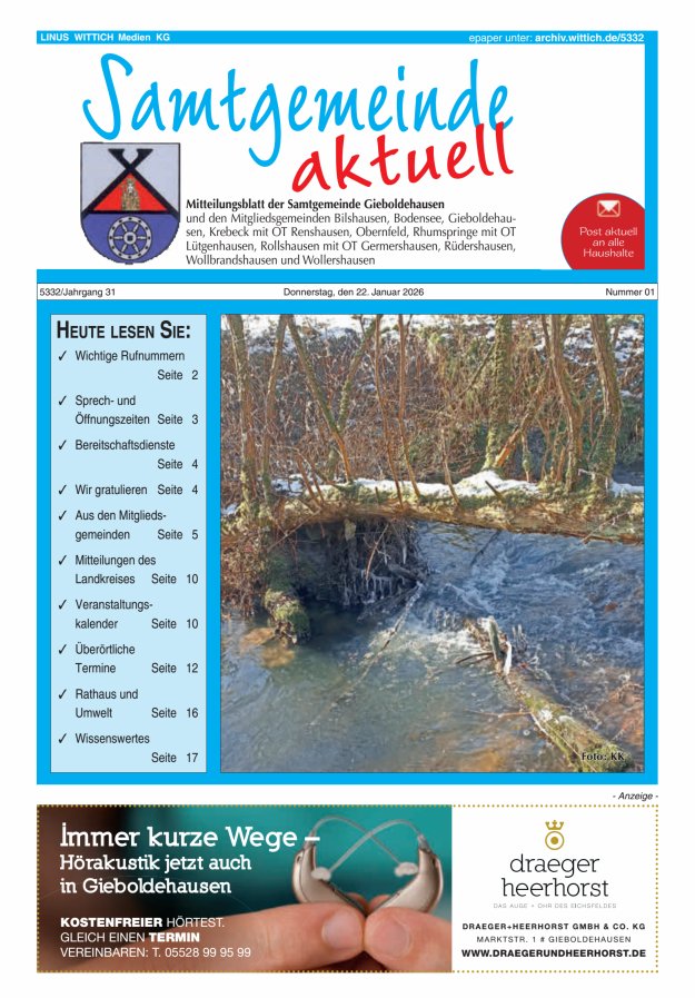 Samtgemeinde aktuell Gieboldehausen Titelblatt 01/2026