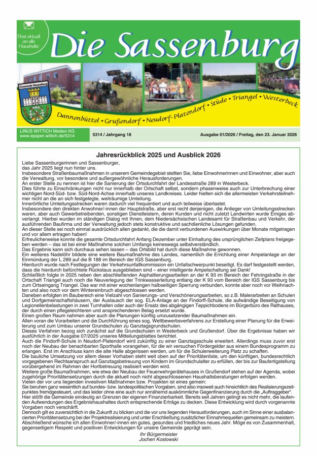 Die Sassenburg Titelblatt 01/2026