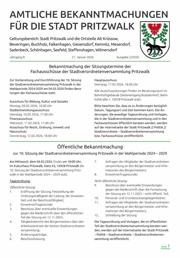 Pritzwalk im Blick Titelblatt 04/2026