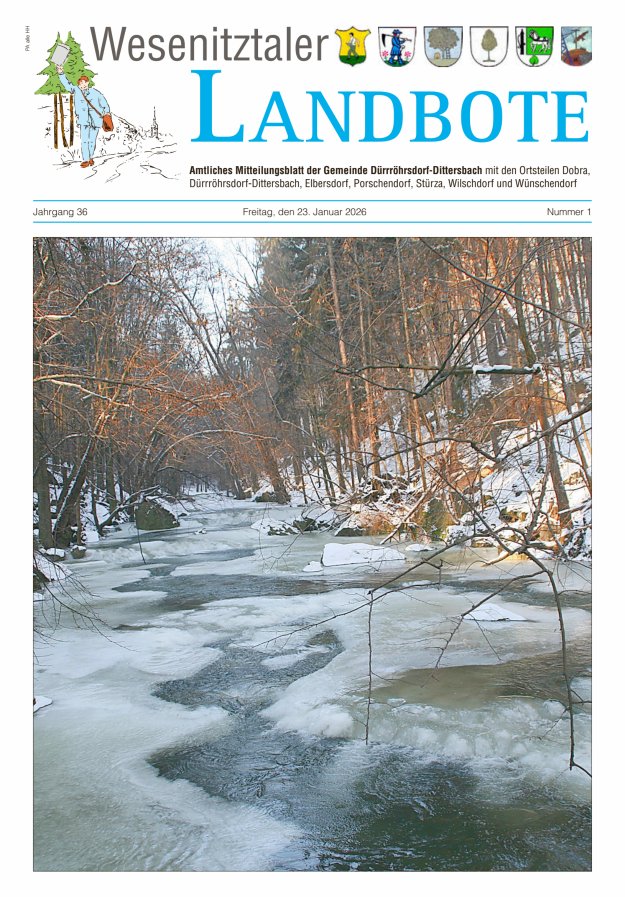 Wesenitztaler Landbote – Amtliches Mitteilungsblatt der Gemeinde Dürrröhrsdorf-Dittersbach Titelblatt 01/2026
