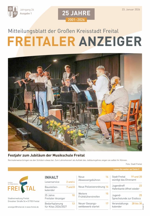 Freitaler Anzeiger - Amtsblatt der Großen Kreisstadt Freital Titelblatt 01/2026