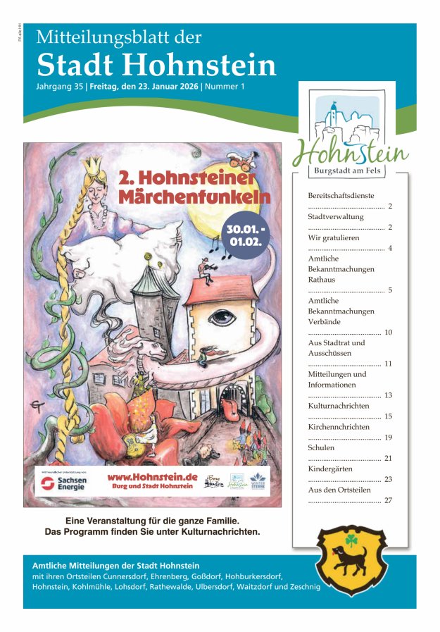 Mitteilungsblatt der Stadt Hohnstein Titelblatt 01/2026