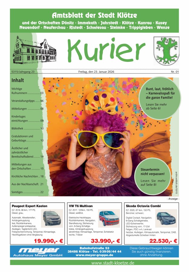 Stadt Klötze Kurier Titelblatt 01/2026