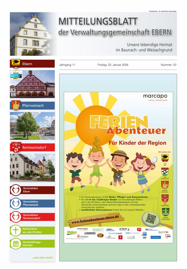 Mitteilungsblatt der Verwaltungsgemeinschaft Ebern Titelblatt 01/2026