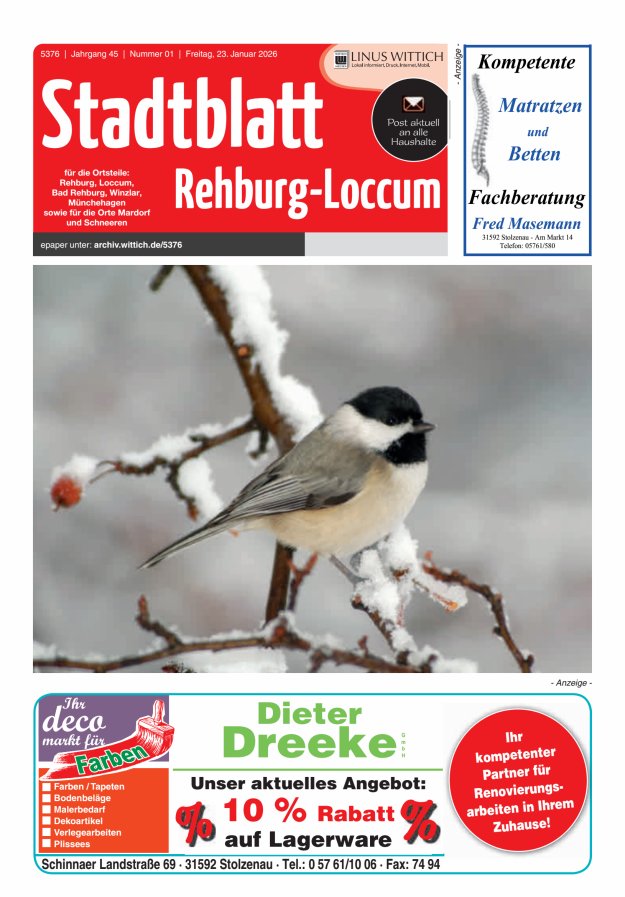 Stadtblatt Rehburg-Loccum Titelblatt 01/2026